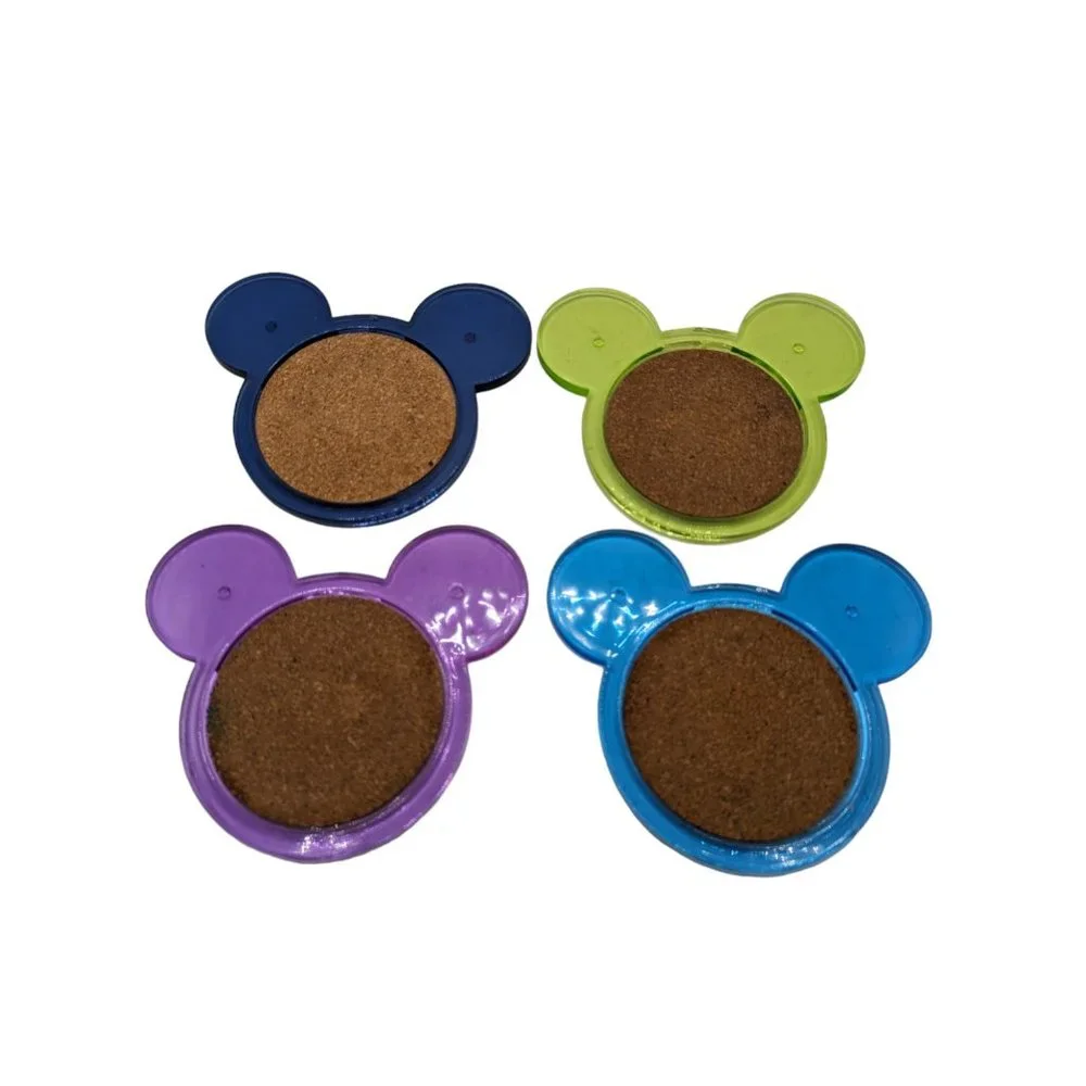 Disney  Mickey Mouse Ears Acrylic Lucite Coasters Set of 4 Colors